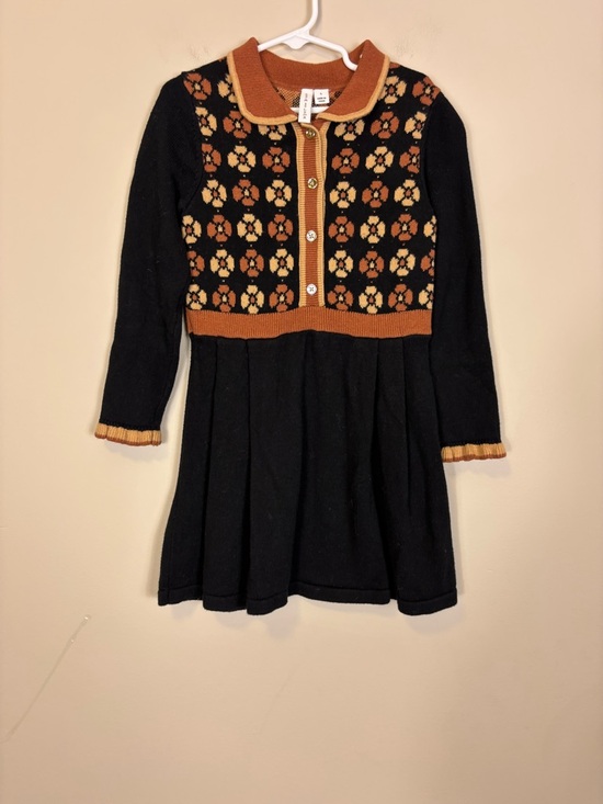 Janie and Jack Other - Janie and Jack Black Collared Long Sleeve Dress with Rust and Cream Floral Yoke